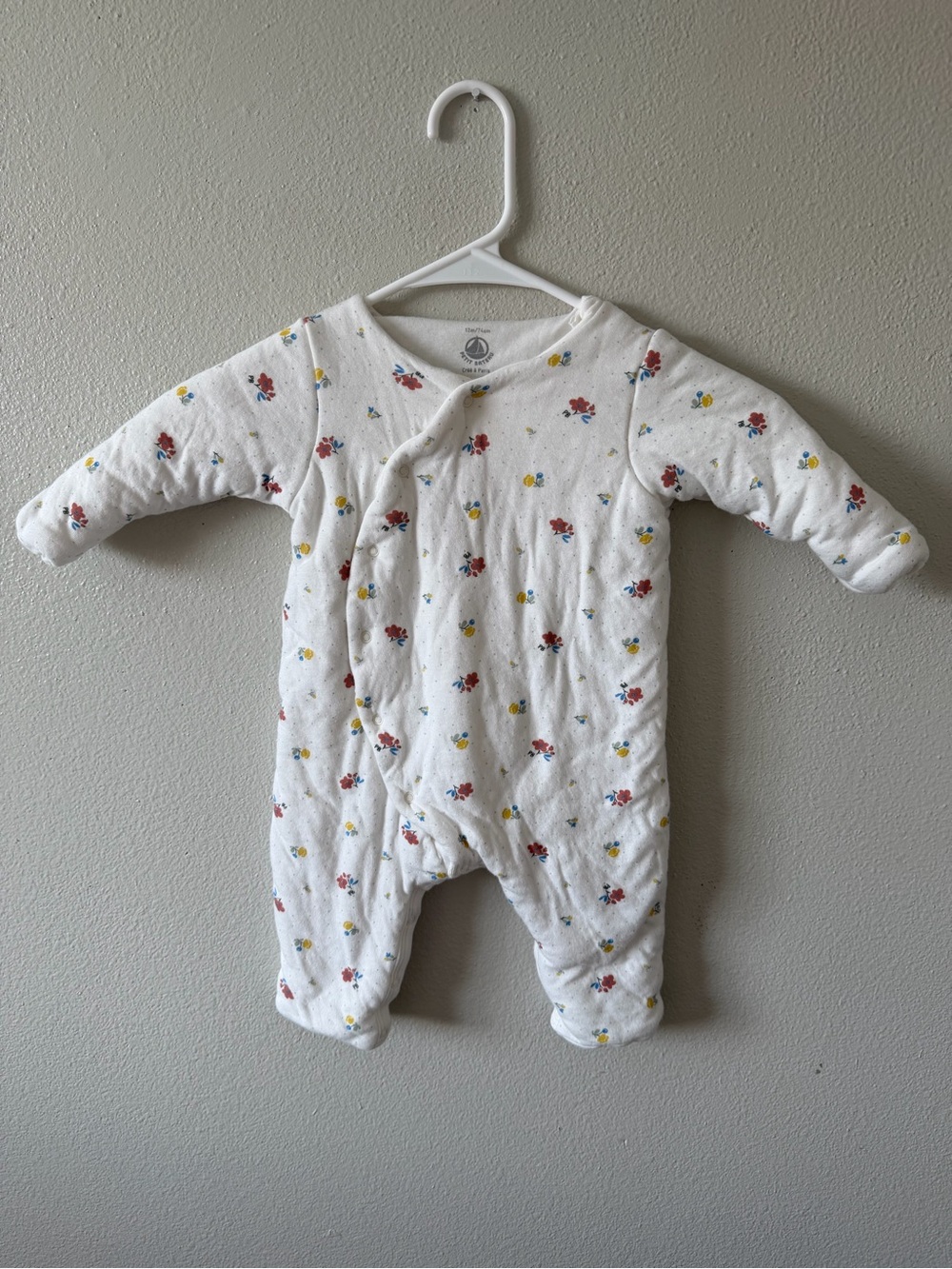 Petit Bateau French Organic Cotton Floral Quilted Puffy Baby Sleeper Button Down